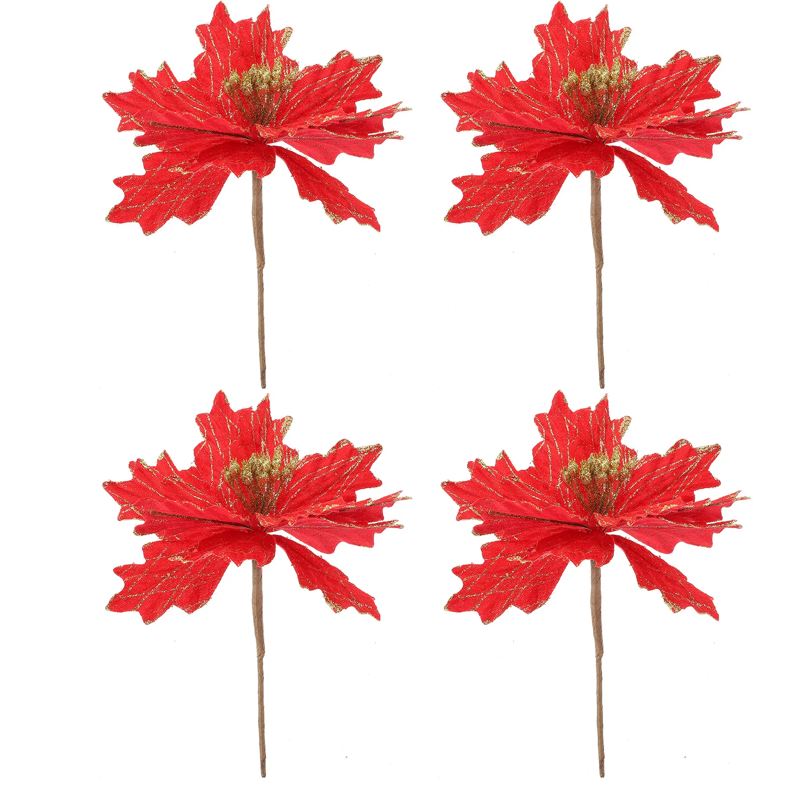 

4 Pcs Christmas Decorations Poinsettia Tree Artificial Flowers for Fake Garland Ornaments Holiday The