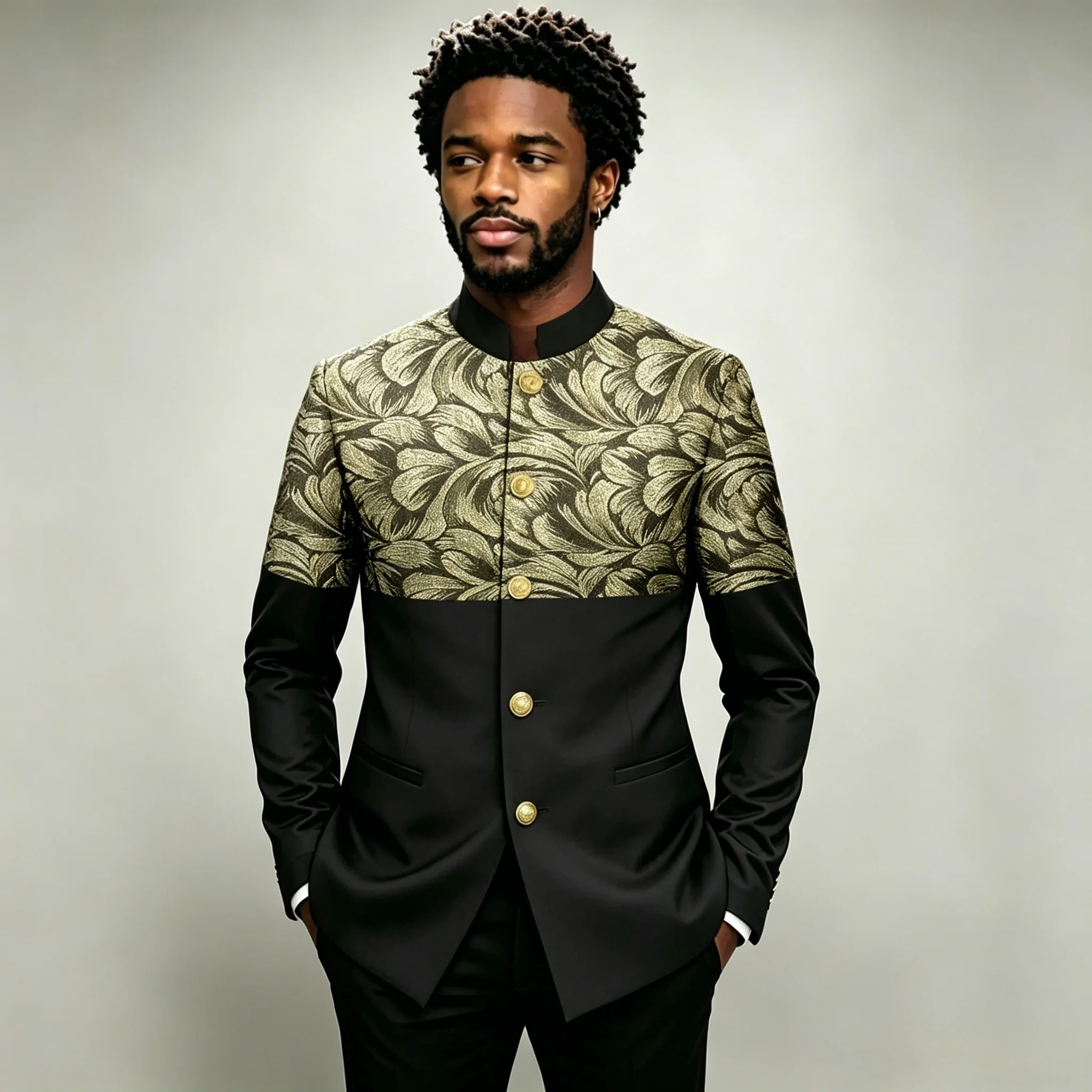

Black Men's Suit 2 Piece Wedding Groom Tuxedo Single Breasted 5 Gold Buttons Jacket Pants Formal Costume Homme Man Outfit