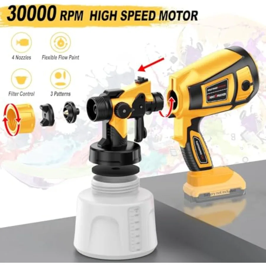 بخاخ طلاء لاسلكي لبطارية 20 فولت ماكس، مسدس طلاء كهربائي، سهل التنظيف لخزائن الأثاث، طلاء المنزل باللون الأصفر #5