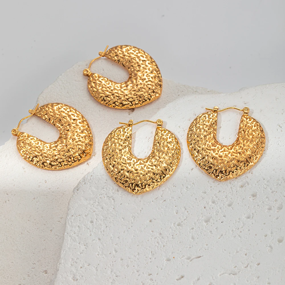 

May@RZ Uneven Stainless Steel Hoop Earring For Daliy Wear Women's Fashion Jewelry Luxury 14K Gold Plated Earring 2024 New Trend