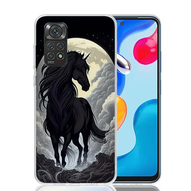 Animal Black Horse For Xiaomi Redmi Note 13 12S 12 11S 11 10S 10 Phone Case 9S 9 8T 8 Pro 11T 11E 7 Plus Fundas Cover Coque