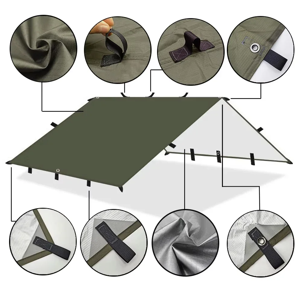 19 Hanging Points Black Coating Tarp Waterproof Black Coated Tarp Outdoor Camping Tent Tarp Bushcraft Shelter DIY Tent Fly