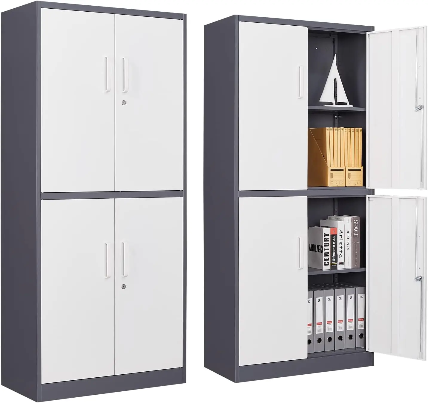 Gabinete de almacenamiento de Metal con cerradura, casillero de archivos de acero alto de 71 "con 2 estantes ajustables y 4 puertas, gabinete alto para oficina