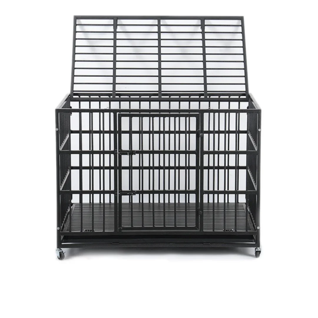 a forWholesale Pet Supplies Foldable Oval Iron Pipe Dog Cage High Quality 48 Inch Stackable Transport Dog Kennel Cage With Wheel