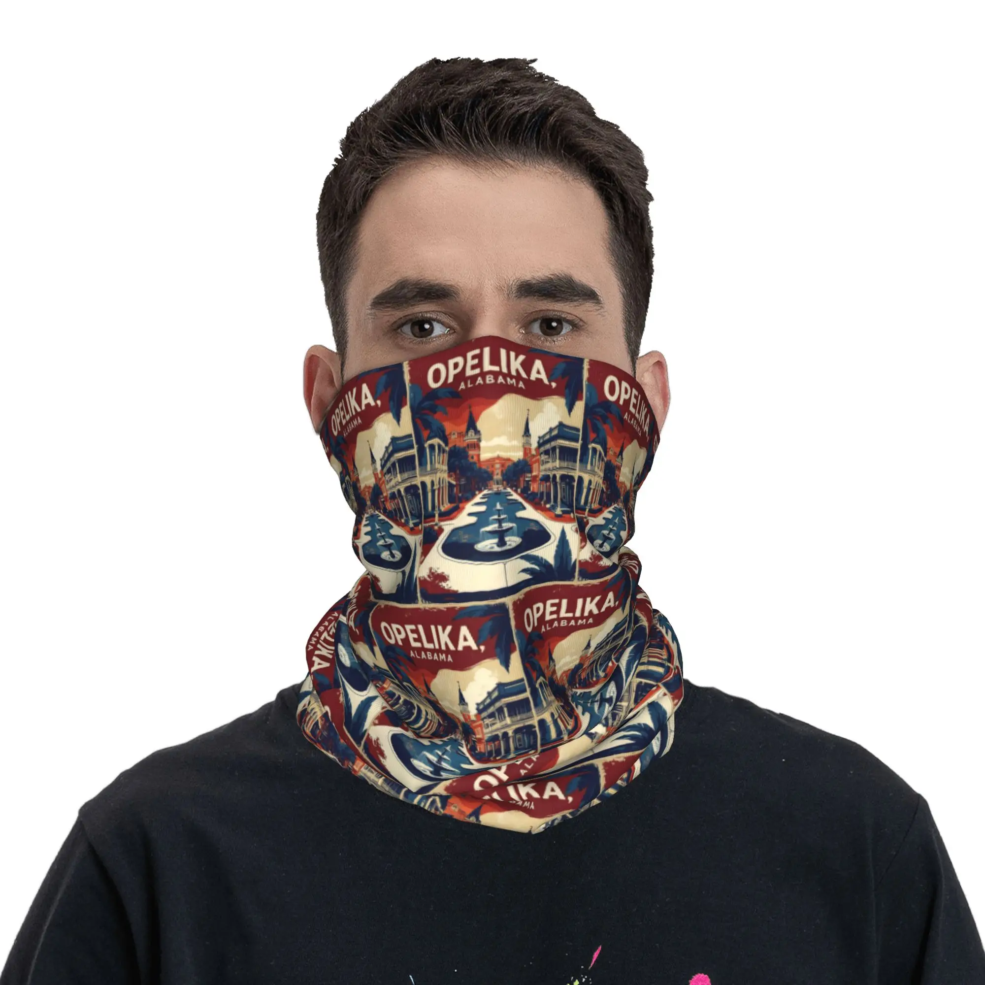 

Opelika Alabama 1950s USA Vintage Travel Tourism Bandana Neck Gaiter Printed Wrap Scarf Warm Cycling Scarf Hiking Fishing Unisex