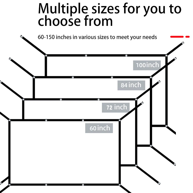 16:9 ポータブル折りたたみ式ホワイトソフトスクリーン、60～150インチ高解像度壁掛け拡張プロジェクションスクリーン