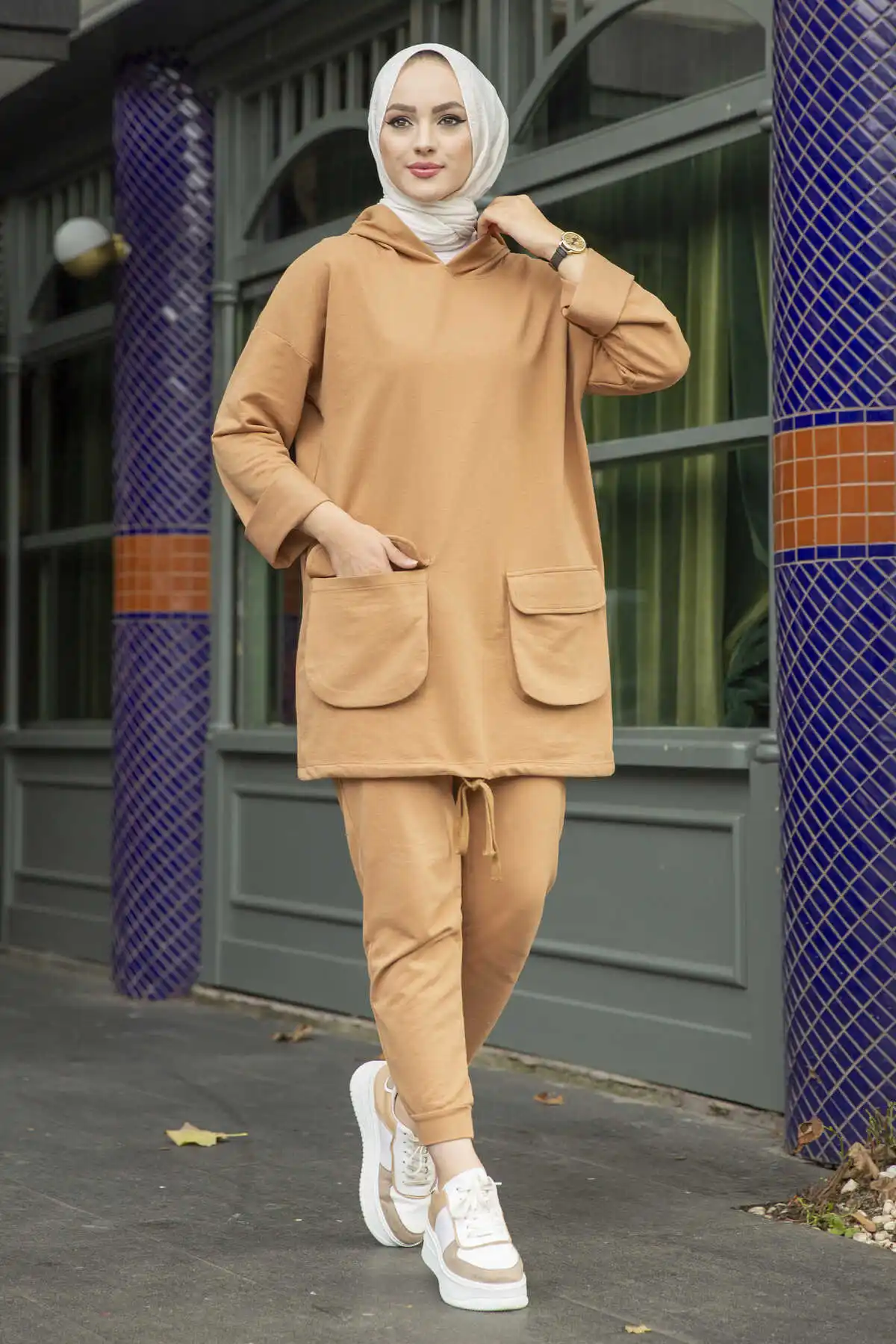 Hooded Hijab Dual Suit Camel