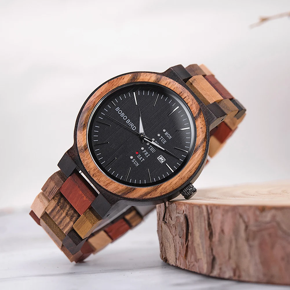 BOBO BIRD Coppia Orologio in legno Orologi in legno di marca di lusso Settimana Data Display Orologi al quarzo per uomo Donna Regalo di famiglia