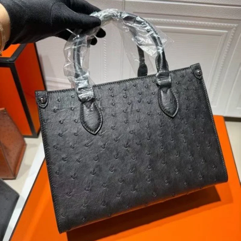Authentic Real Ostrich Skin Lady Black Purse Genuine Exotic Ostrich Leather Women's Handbag Female Single Cross Shoulder Bag