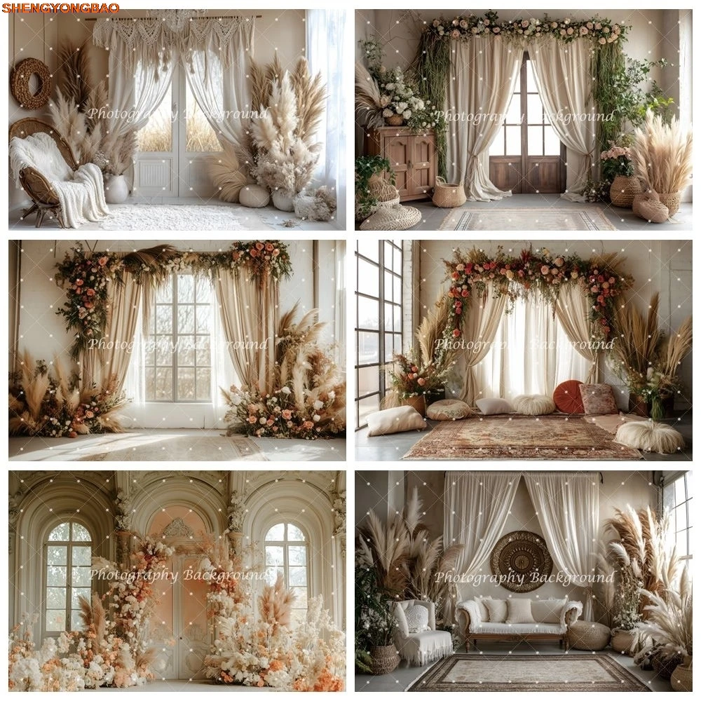 

Boho Floral Room Window Photography Background Baby Kids Adult Birthday Wedding Maternity Portrait Decor Backdrop Photo Studio