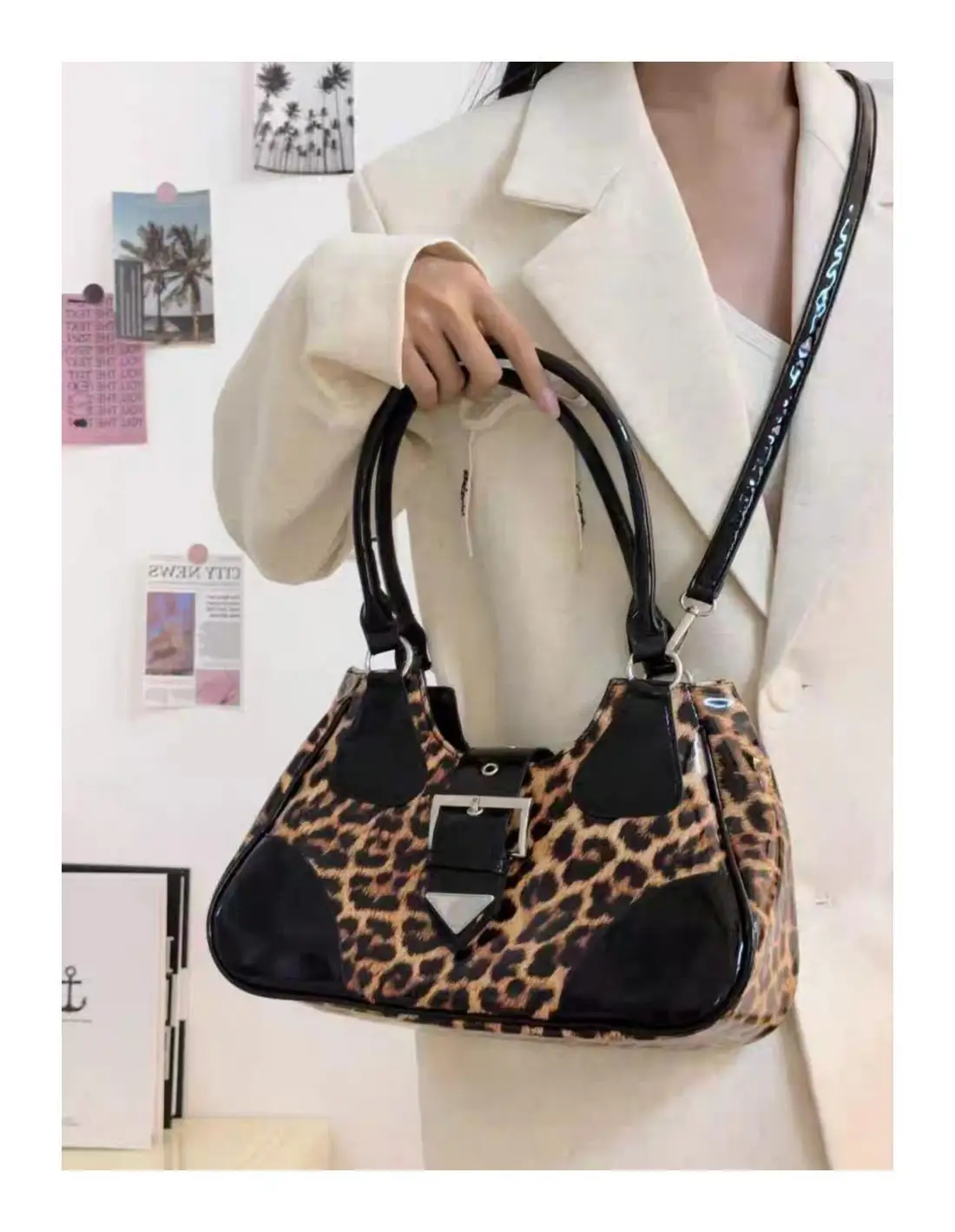 

JIAERDI Hot Girls Leopard Print Y2k Shoulder Bag Women Vintage Handle Casual Crossbody Bags Female Versatile Retro Messenger Bag