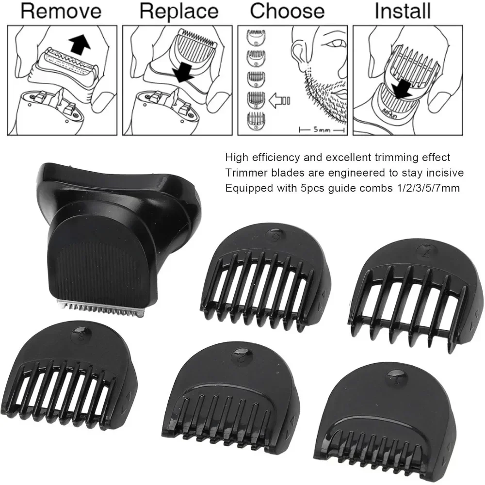 New Grooming Kit for Men Beard with 6 Attachments for Braun Series 3, Including 1 Electric Shaver Trimmer Head and 5 Guide Comb