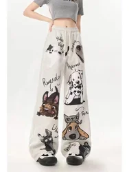 Dopamine Cute Dog Print Sweatpants Straight Pants Unisex Harajuku Y2k Streetwear Elastic Waist Pockets Loose Street Trouser New