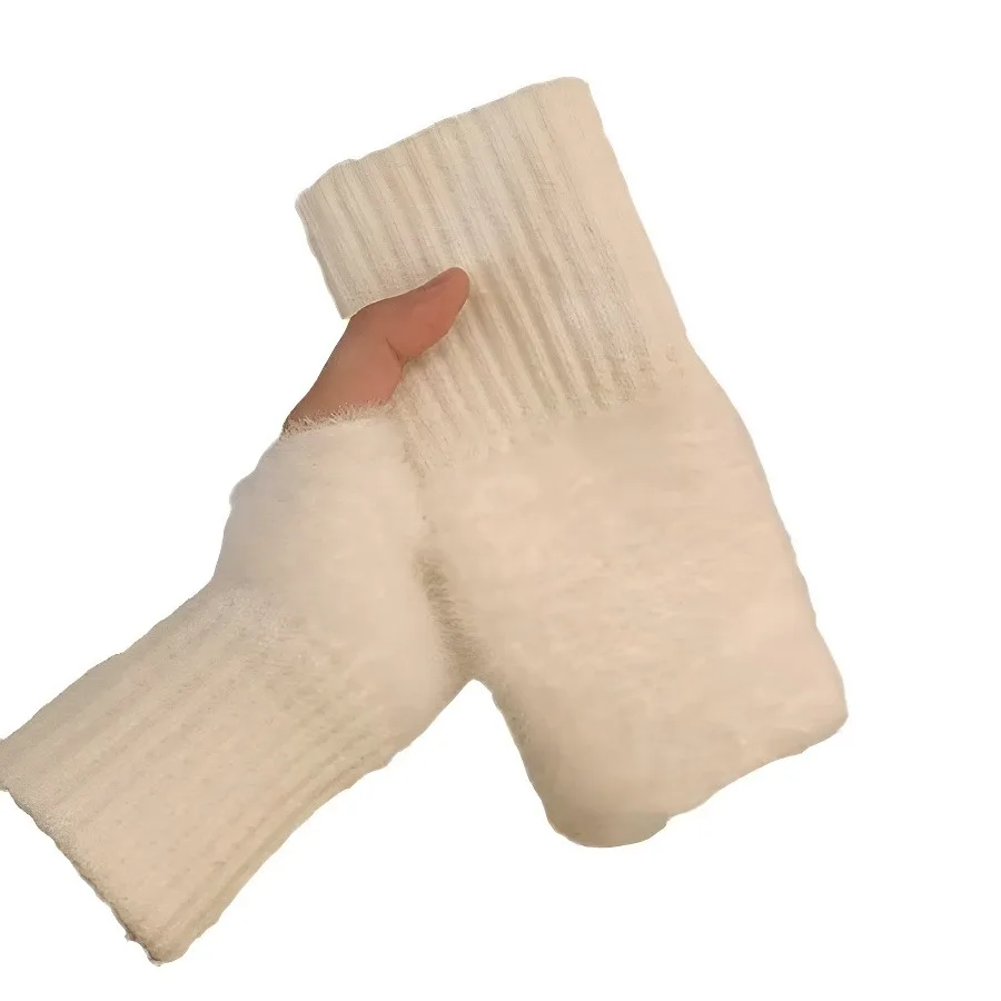 

2 упаковки, модные норковые флисовые перчатки без пальцев, женские мягкие теплые плюшевые вязаные перчатки с половиной пальца для офиса, студента, зимние