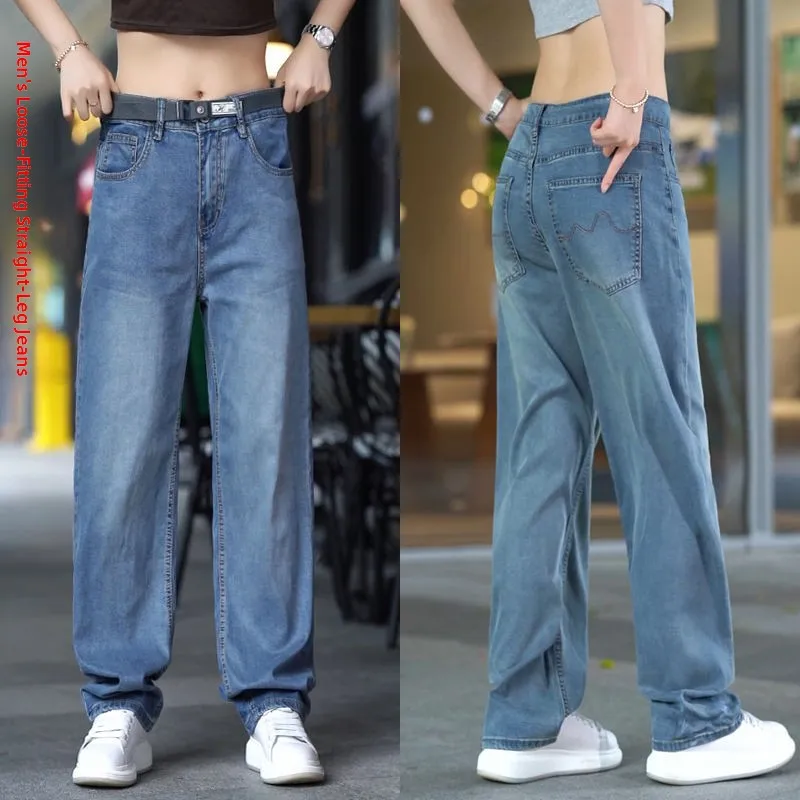 

Мужские джинсы Laisel с широкими штанинами, свободные прямые повседневные длинные брюки в американском ретро-стиле, модные брендовые, в пол, трендовые
