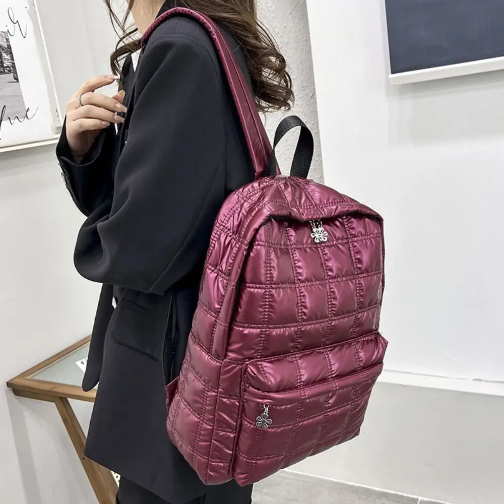 Fashion Solid Color Space Cotton Backpack Nylon Pleated Bubble Shoulder Bag Knapsack Cloud Student Schoolbag Streetwear