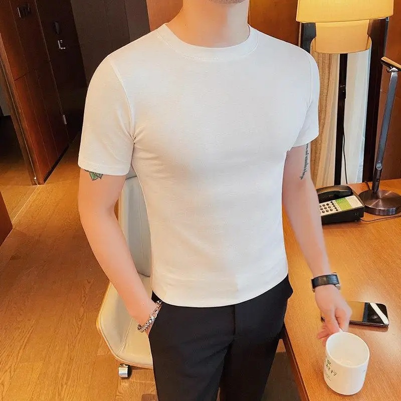 

Men's ort Sve T-irt Pure Color round Ne Fitn Casual Versatile Tight Body Top Summer Breathable Cotton Blend irt