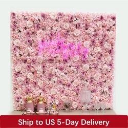 Pano de fundo de rosas de seda, decoração de parede de casamento, painel de parede de flores artificiais personalizado para decoração de casa, cenários de chá de bebê