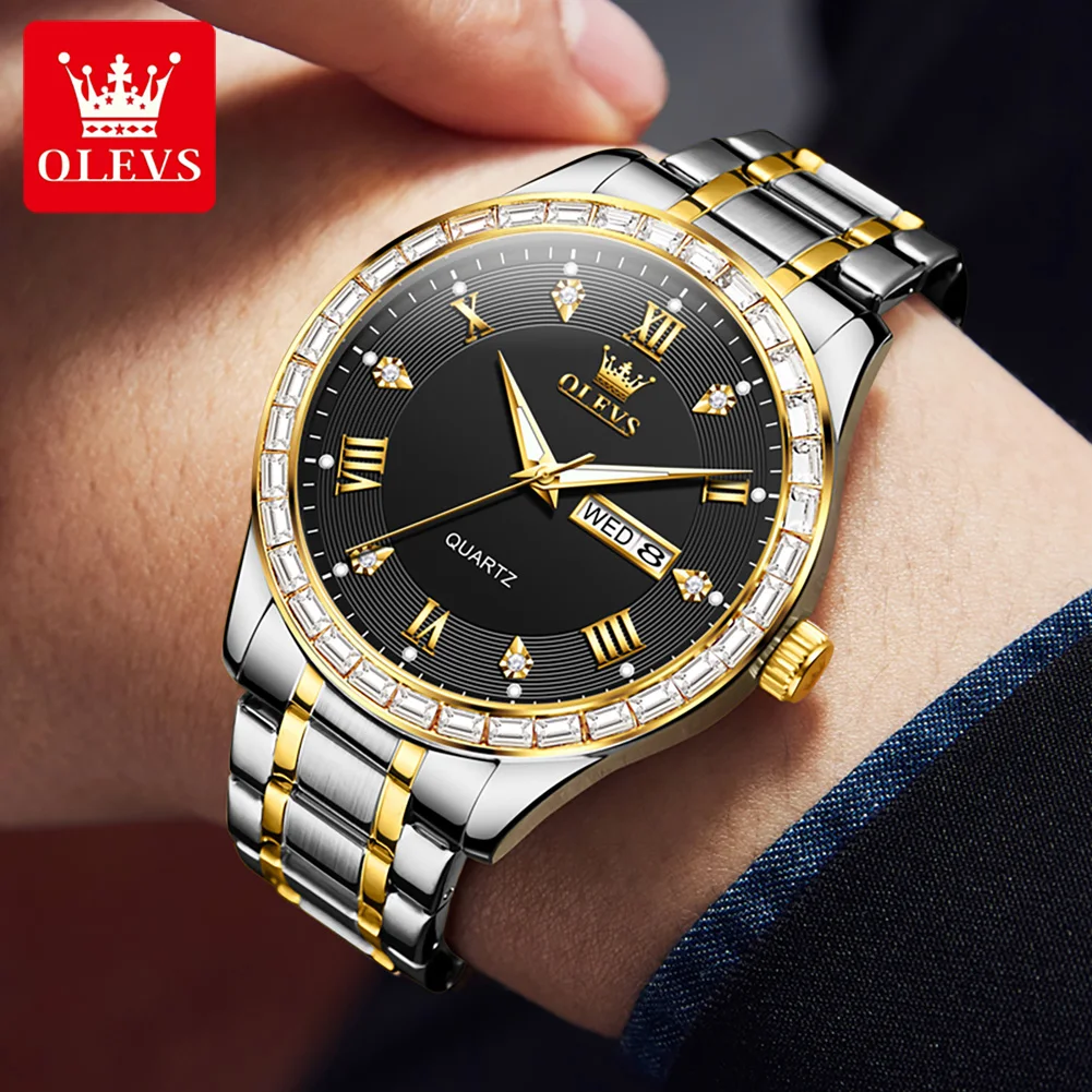 OLEVS 9906 Original Men\'s Watches Luxury Diamond Lap Dial Quartz Wristwatch for Men Classic Date Calendar Business Man Watch New