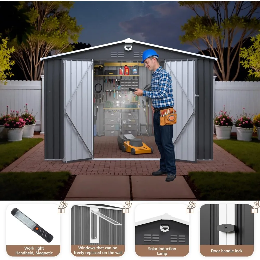 

10x12 Ft Outdoor Storage Shed, Metal Tool Storage Shed with Lockable Door and 1 Ventilated Transparent Window