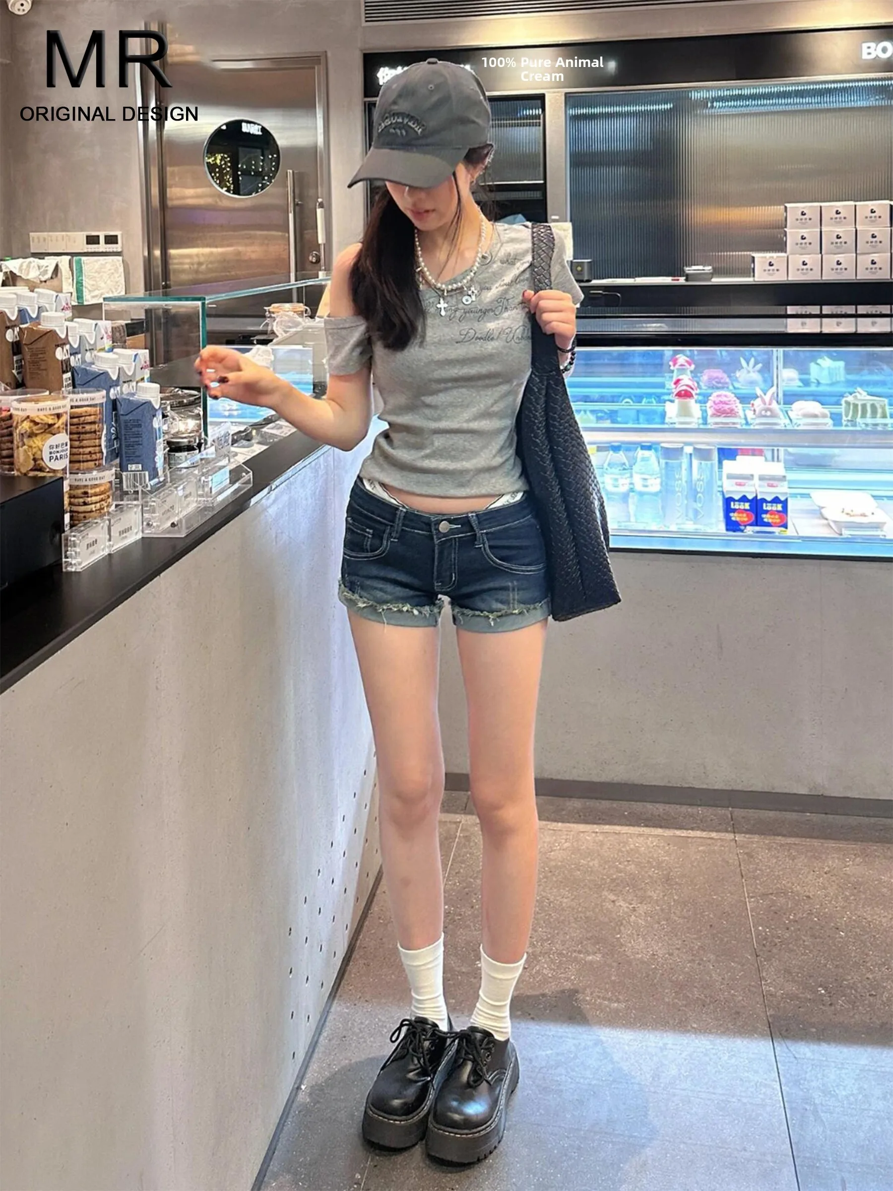 

Американские ретро-шорты в стиле ретро для женщин, летние, с низкой талией, облегающие, утягивающие, джинсовые, с отворотами, повседневные, свободного кроя