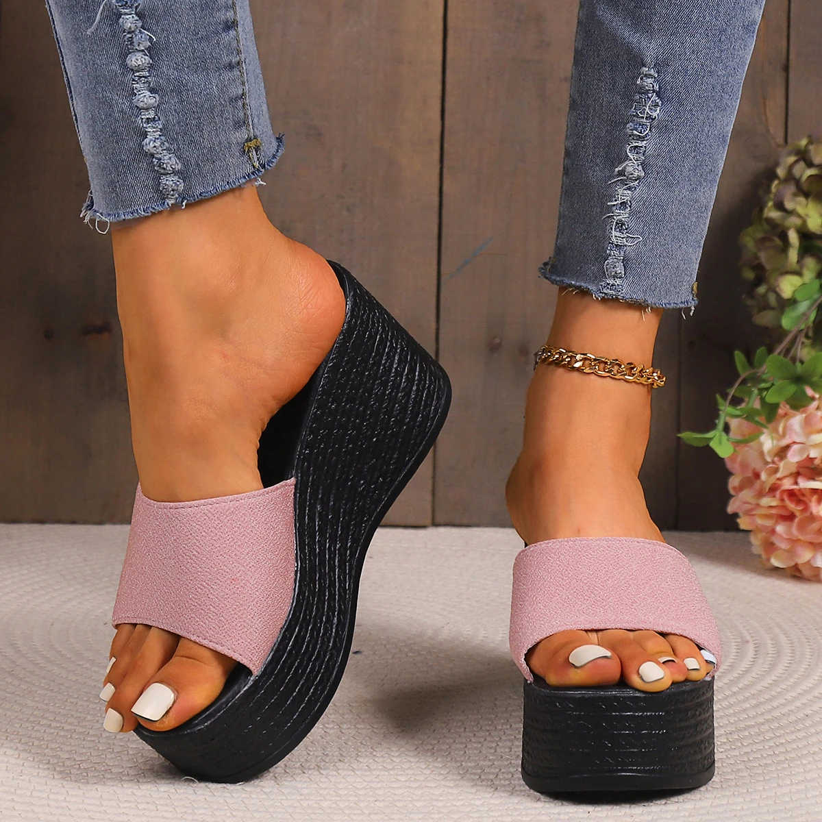 

Women Wedges Sandals 2026 New Summer Women Slip on High-heeled Fashion Woman Shoes Comfortable Flower Outdoor Platform Sandals
