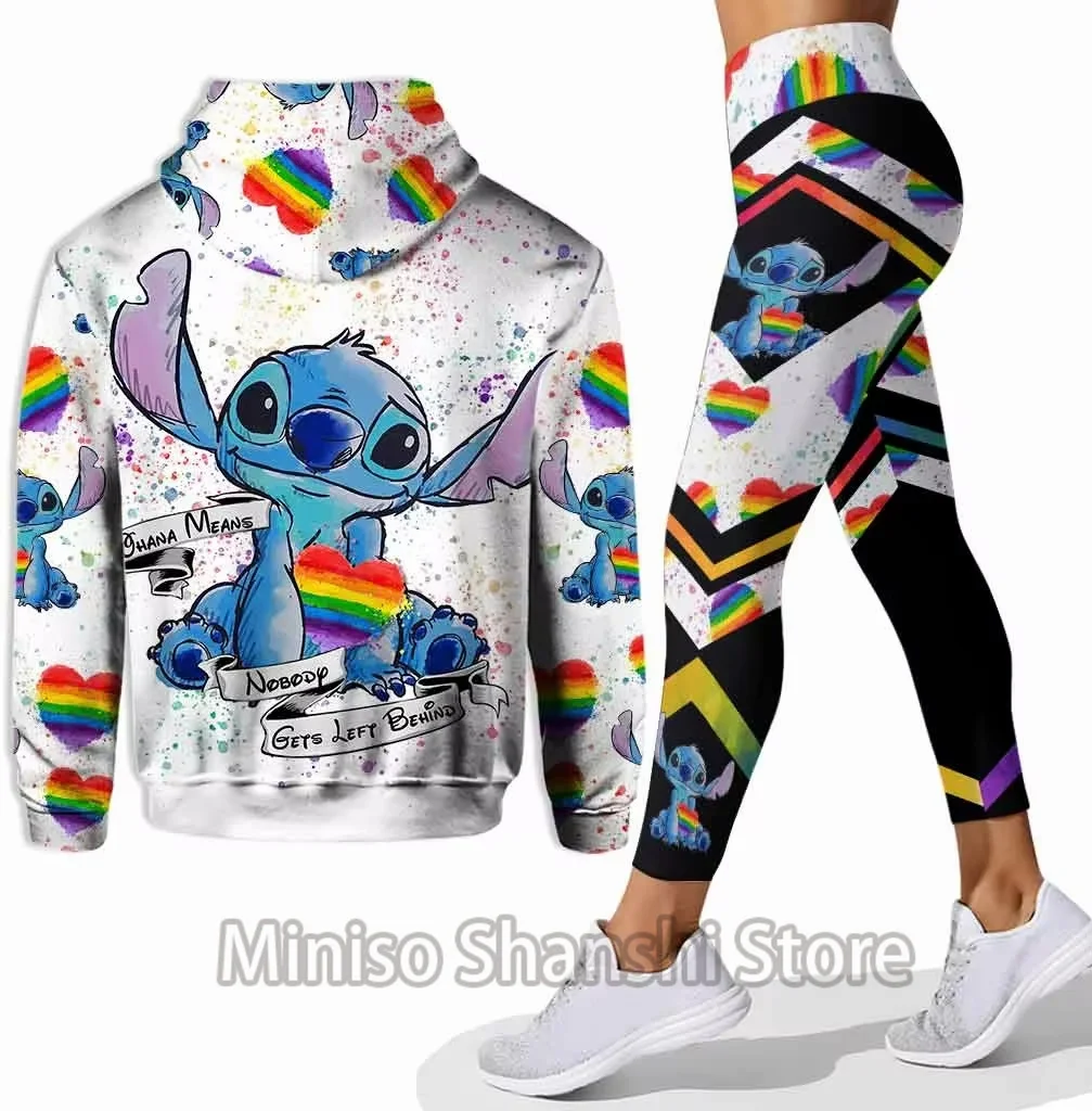 Disney Stitch 3D Hoodie Women\'s Hoodie Set Stitch Yoga Pants Sports Pants Women\'s Disney Yoga Hoodie Tights Fashion Sports Set