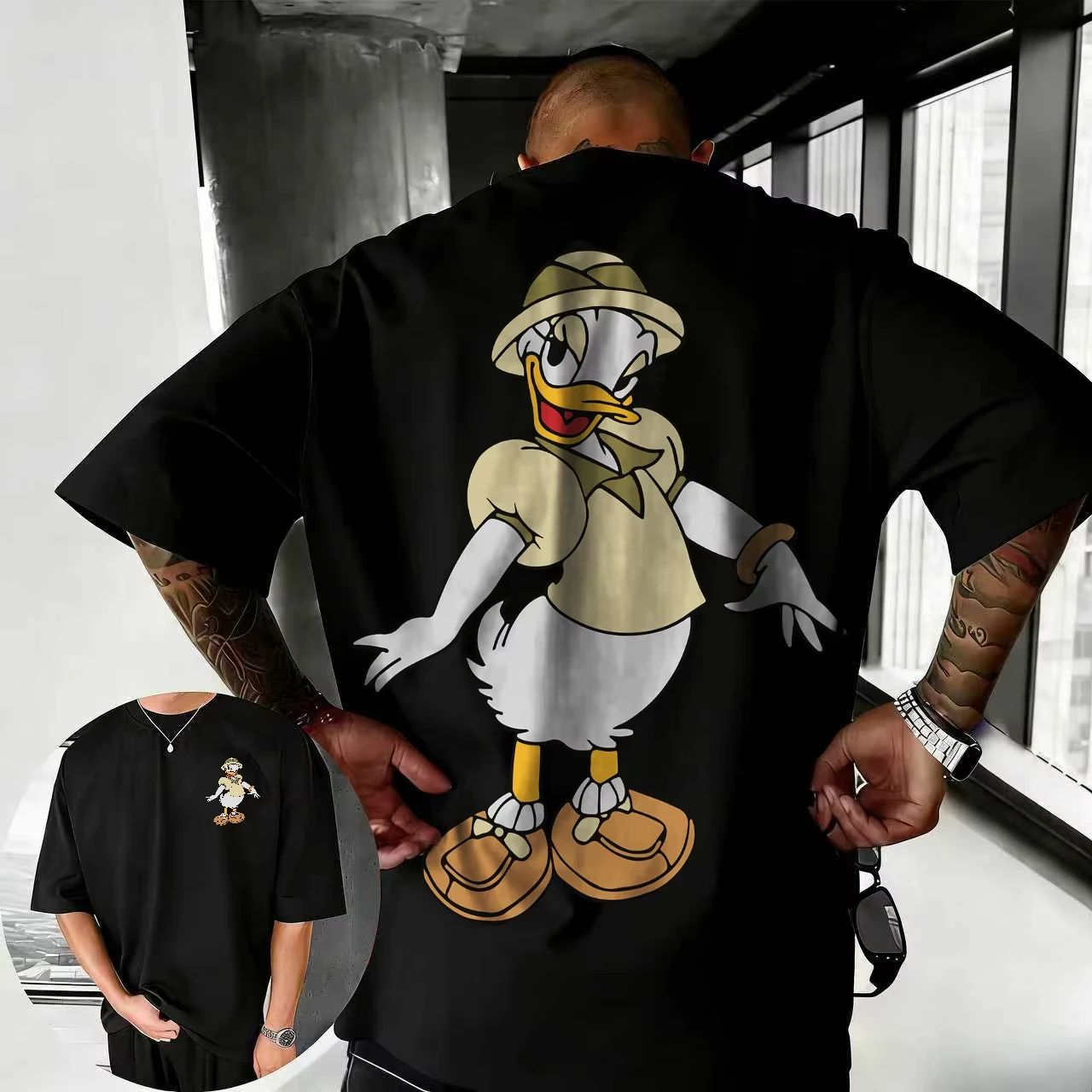 

Летняя футболка 2026 года с изображением Микки Мауса и Дональда Дака от Disney, мужская модная хлопковая качественная повседневная свободная футболка с коротким рукавом, классическая унисекс-модель