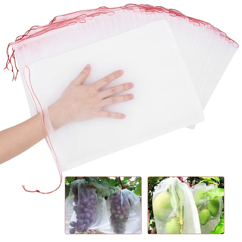 100PCS Fruit Netting Bags Garden Netting Bags With Drawstring, Fruit Tree Bags, Netting Barrier Bags for Protecting Fruits