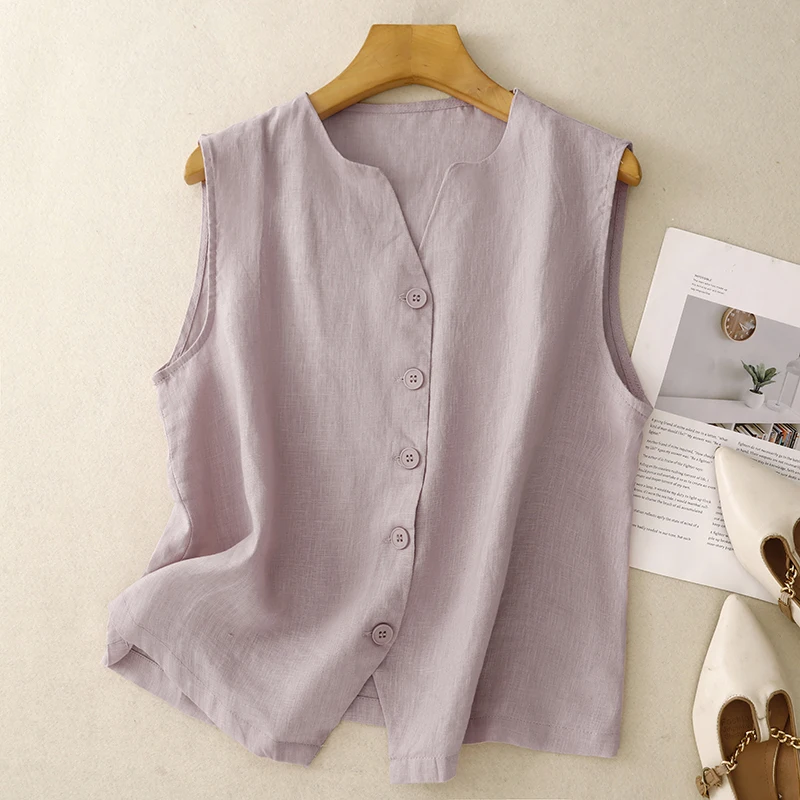 Nouveau Sle mince coton lin rétro Svel gilet irt vêtements d'extérieur femmes Faion Personali Design haut couleur