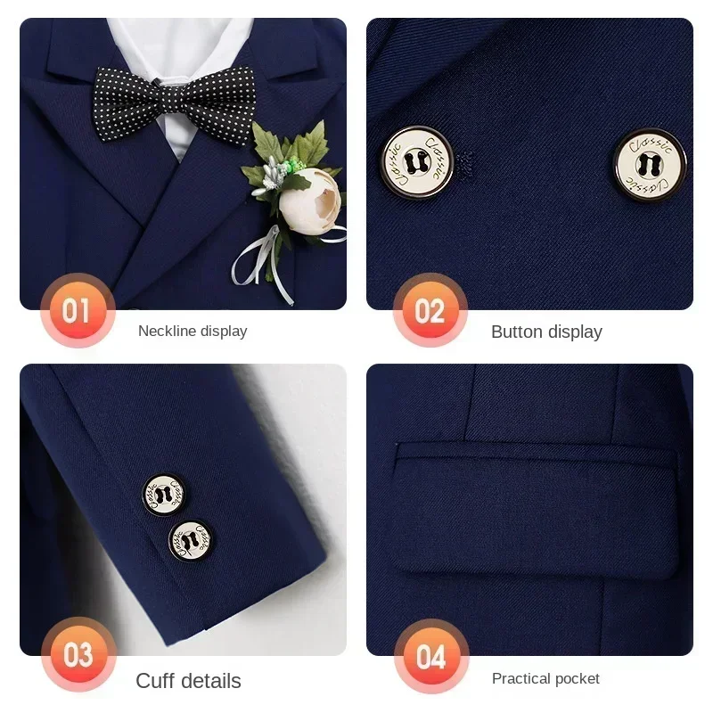 Boys Wedding Suits Fashion Double Breasted Black Formal Child Piano Performance Outfits 2-12 Y Toddler Birthday Party Blazer Set 썸네일 2
