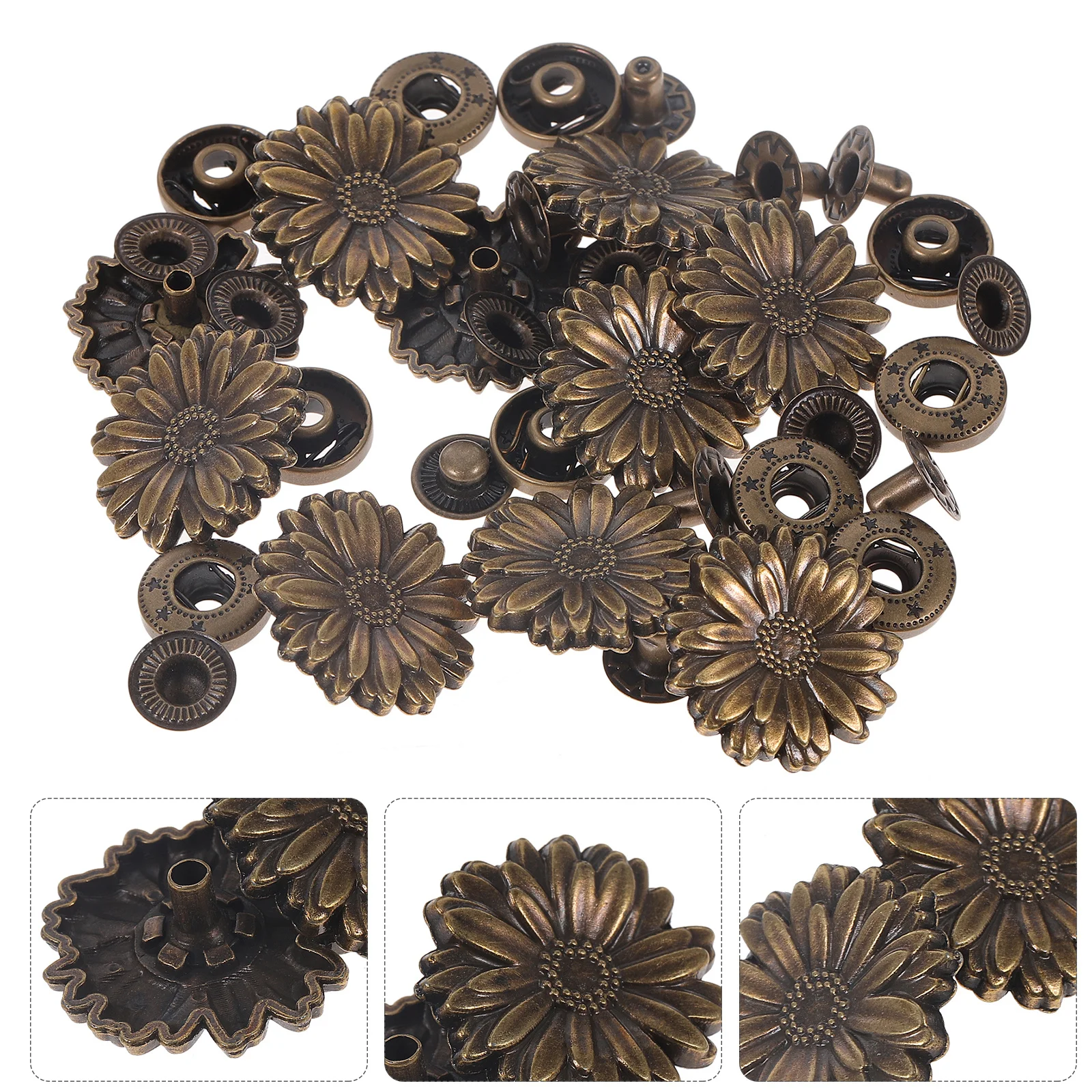 

10Sets Pure Copper Snap Button Fastener Daisy Shape Retro Alloy Buckle Set for Sewing Bags Clothing Craft Accessories