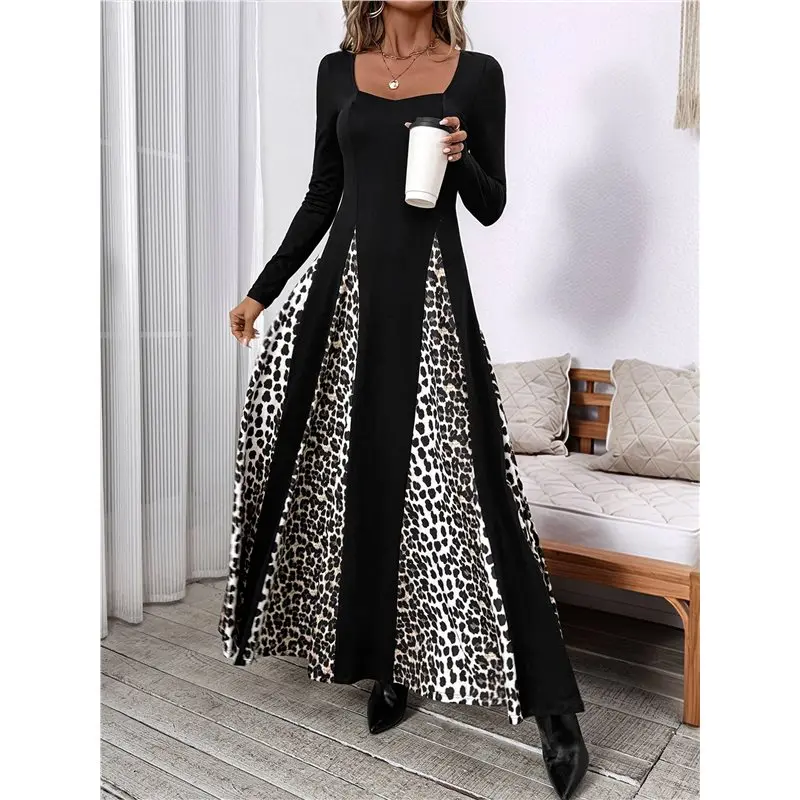 CYL-Womens Casual Dresses Smocked Crewneck Up Long Sleeve Waist A-Line Mini Dress