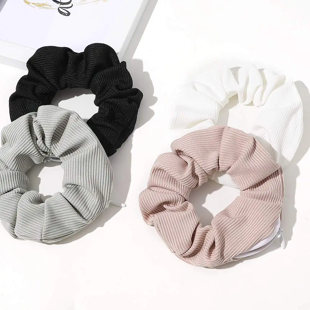 Pocket Scrunchies Hair Ties with Hidden Zipper Stash Scrunchy Ponytail Holder