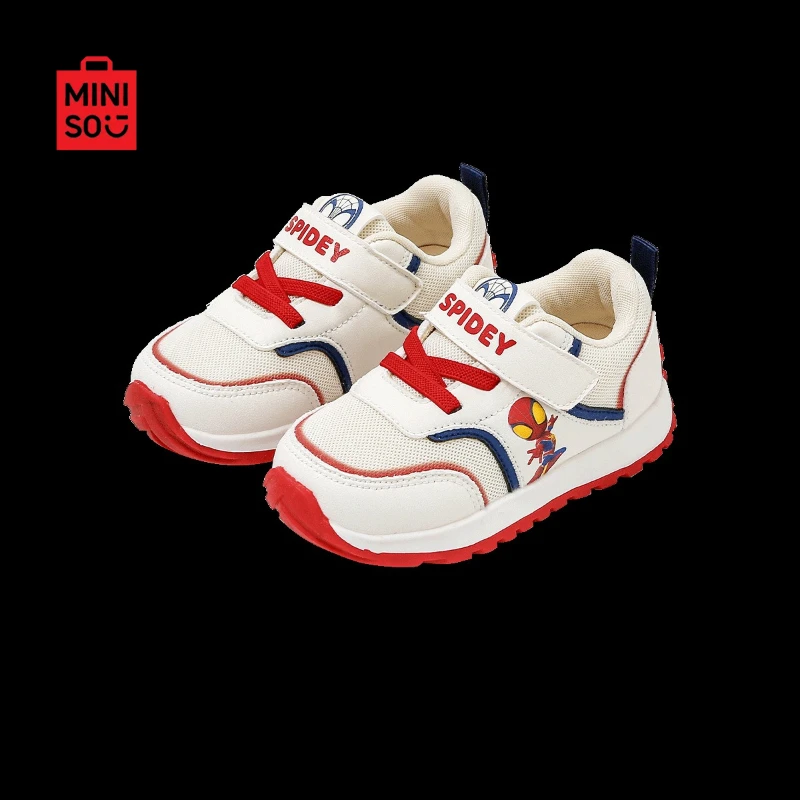 

Детская обувь Miniso 2025 Disney, дышащие кроссовки на мягкой подошве с изображением Человека-паука для мальчиков 1-3 лет, функциональный дизайн