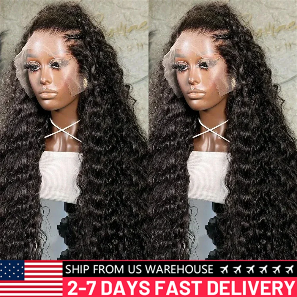 32 Inches Long Deep Wave Wig 200 Density 13x6 Lace Frontal Wig 13x4 Lace Front Natural Black Color Human Hair Wig Remy For Women