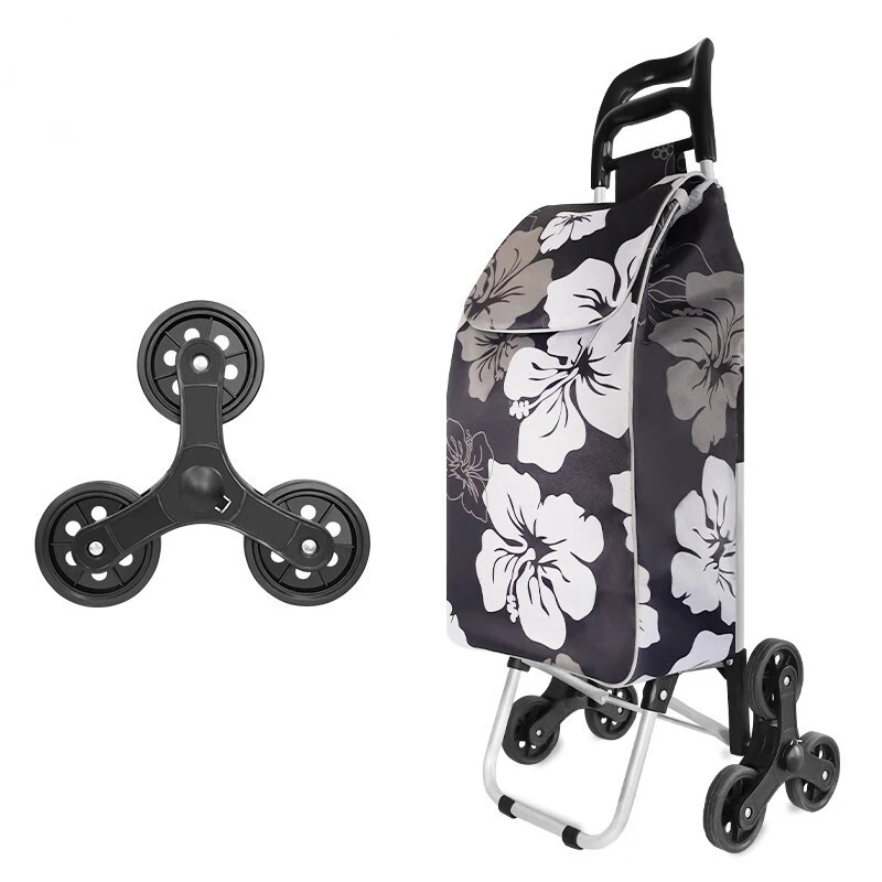 Trolley Bag Folding Cart 6 Wheels Climbs Stairs Transport Shopping Carts Aluminum Alloy with Cloth Bag Storage Organizer