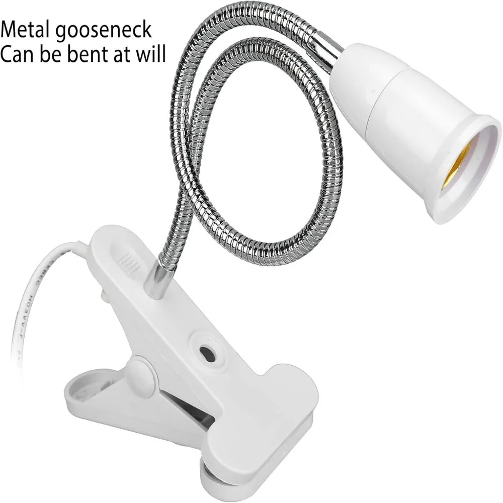 360-Degree Adjustable Clip Lamp Holder Clip-On Inline Switch Clamp Light Fixture Flat Plug Iron Neck Flexible Lamp Socket