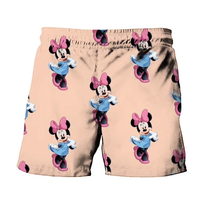 2024 Sommer Harajuku neue Disney Marke niedlichen Mickey und Minnie Anime drucken Herren Bade bekleidung Strand Shorts Mode lässig Kinder Shorts