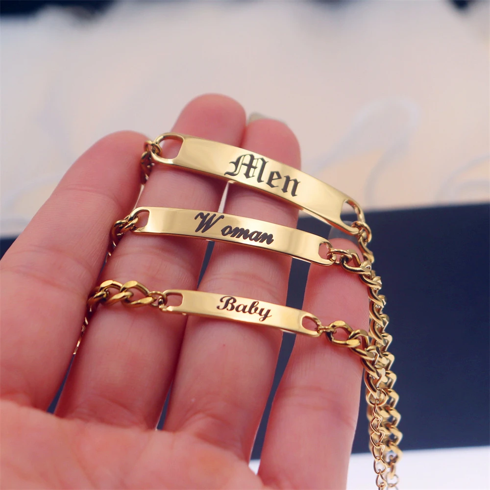 Engraved Date ID Bracelet Personalized Couple Names Bracelet for Man Women Family Jewelry Custom Kids Name Pulseras Accesorios