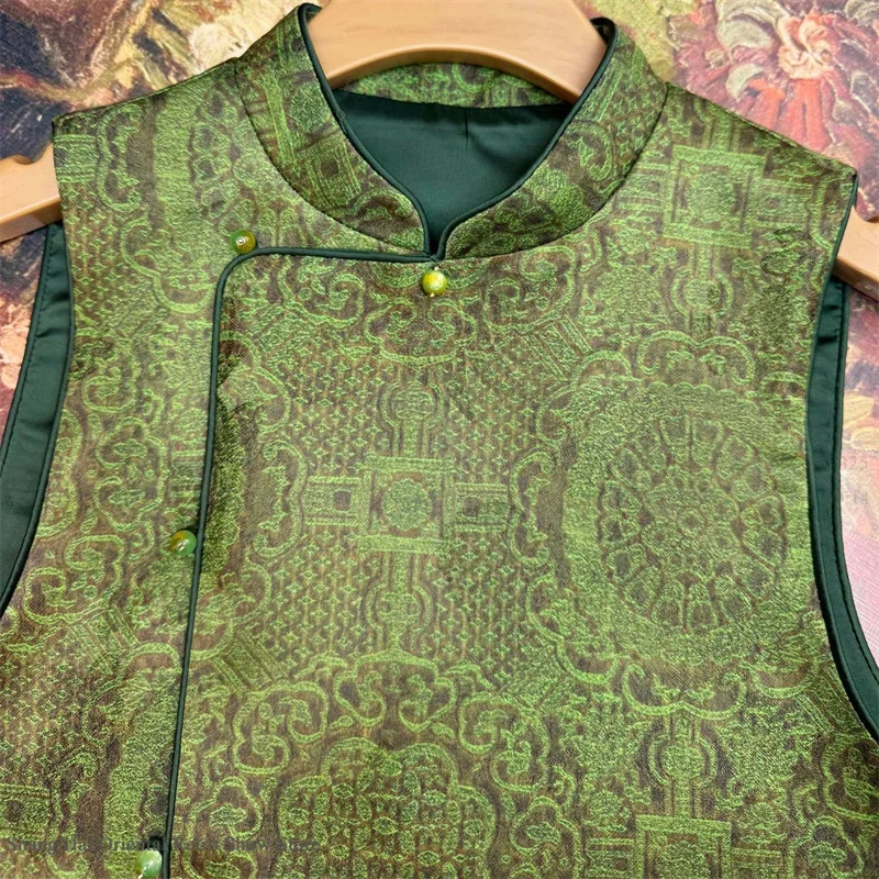 

Traditional Mandarin Collar Tang Clothes Waistcoat New Chinese Style Feather Jacquard Women's Vest Sexy Sleeveless Qipao Top 4XL