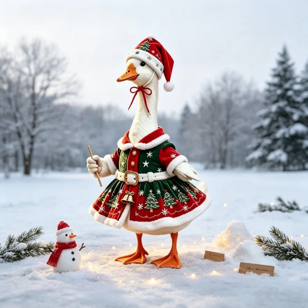1 Set Red Christmas Style Porch Goose Outfit, Cute Goose Costume with Hat & Colorful Christmas Tree for 23inch Porch Goose