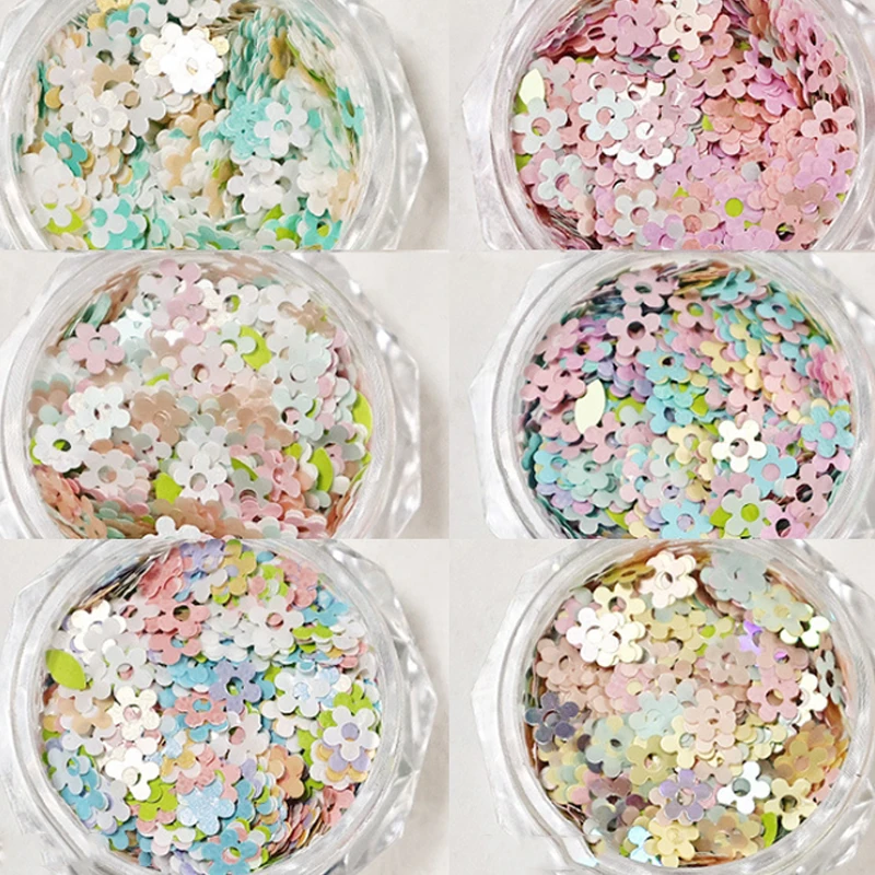 الترتر مسمار الفن الديكور ، مانيكير نصائح سحر للنساء 1 جرة الجوف خارج الزهور مسمار الفن بريق رقائق صغيرة تألق مسمار