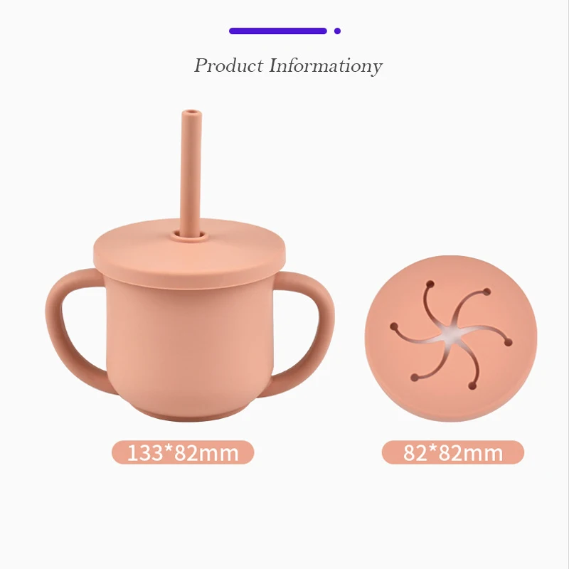 아기 실리콘 더블 핸들 빨대 컵, 휴대용 화상 방지 낙상 방지 특수 컵, 커버 포함, 어린이 간식 컵, BPA 프리