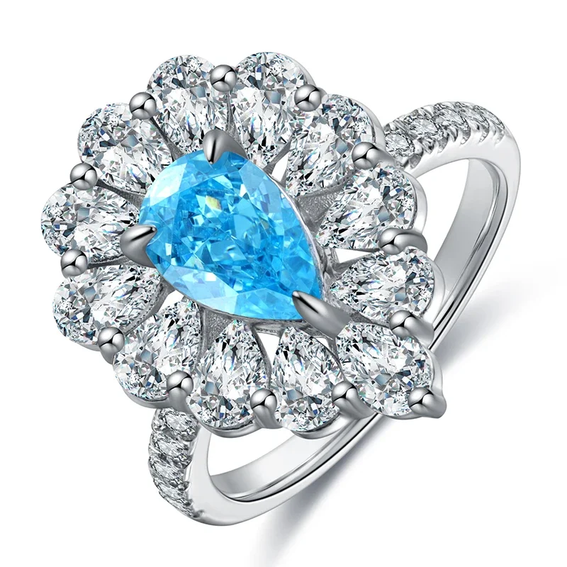 

Pirmiana 925 Sterling Silver 1.0ct Lab Grown Aquamarine Engagement Wedding Ring Blue Color Gemstones Jewelry