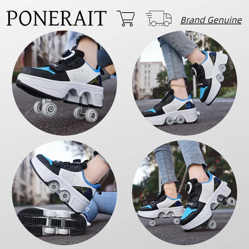PONERAIT-zapatos de ruedas con carga USB para niños y niñas, zapatillas deportivas con luz LED, 4 ruedas, elegantes, informales, Skateboarding