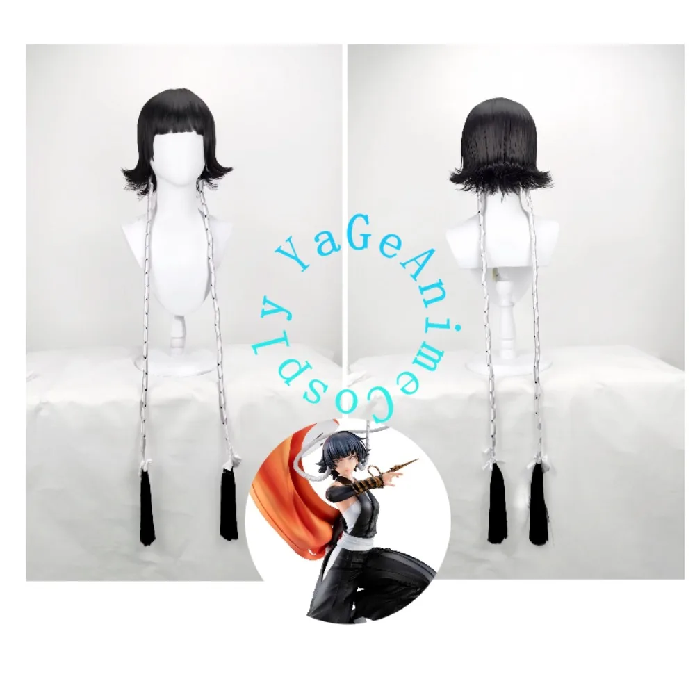 Anime Soi Fon Cosplay Wig Black Flipped Twin Tails Styled Hair for Halloween Anime Convention Costume Party and Photo Shoot