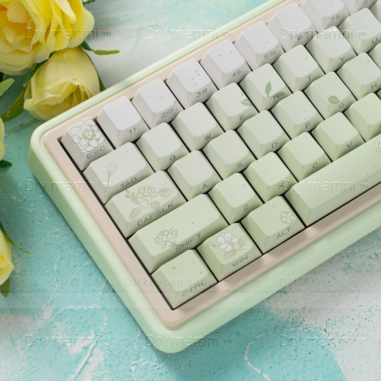 Jasmine in the fog theme flower language side engraved transparent keycap original PBT five-sided sublimation 68/84/87/98/108 - Image 3