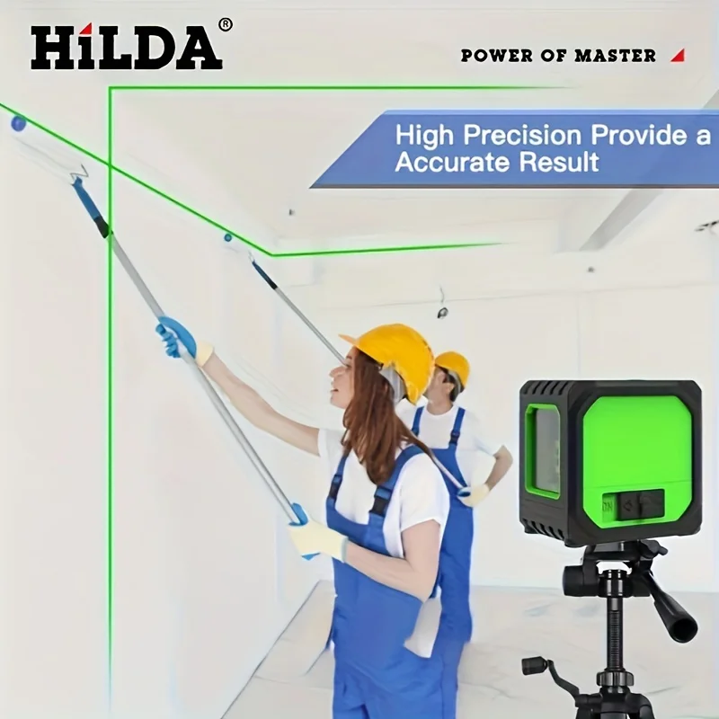 HILDA 충전식 그린 라이트 레이저 레벨, 리튬 배터리 광학 기기, 브래킷 포함, 2 라인