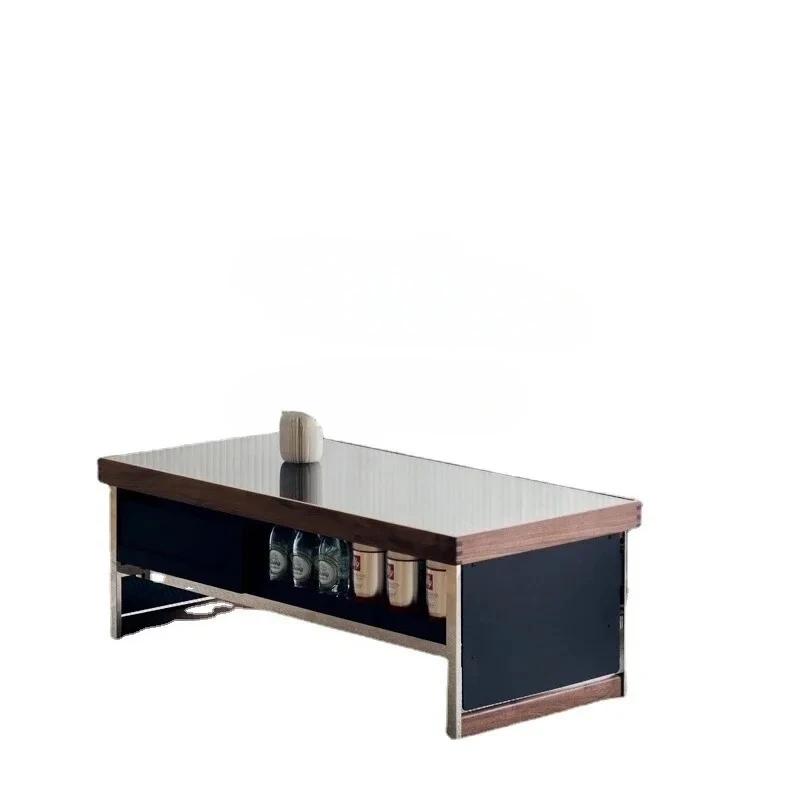 

Coffee Table Tempered Glass Countertop Black Walnut Solid Wood Modern Black Rectangular